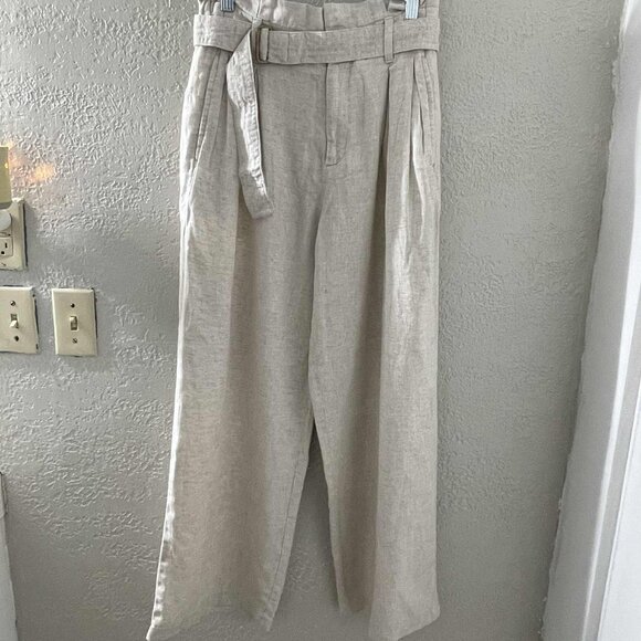 BANANA REPUBLIC WOMEN'S KHAKI WIDE-LEG BELTED PANT SIZE 2 LINEN BLEND‎ - Picture 1 of 7